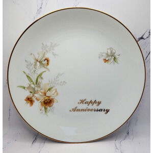 Wedding Anniversary White With Gold Floral Design Vintage 8 Inch Plate